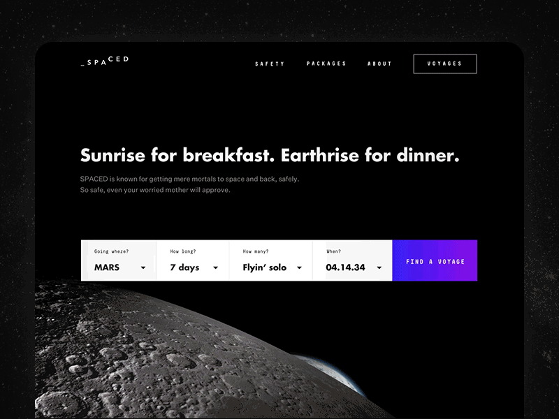 SPACED CHALLENGE – Homepage Concept