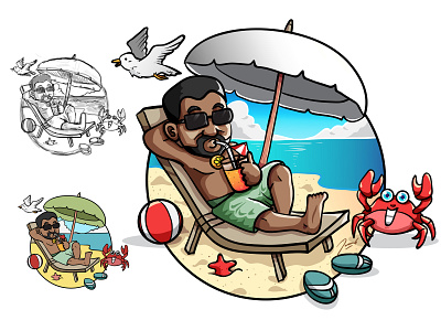 Freedom app beach cartoon cute design drawing freedom fresh icon illustration logo mascot passion relax sea summer sunbath vector