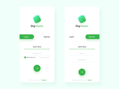 Digi currn. android app branding green ios login logo mockup signin signup typography ui ui design uidesign ux uxui web