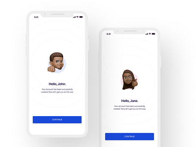 Confirmation page using Memoji blue fintech ios memoji