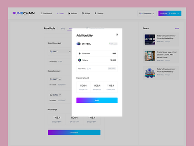 Adding liquidity on RuneChain decentralized defi dex liquidity pool