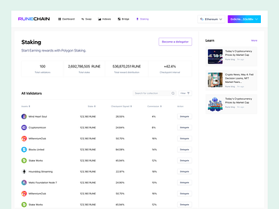 RuneChain Staking Dashboard decentralised defi dex staking web3