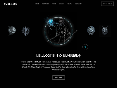 RuneWars Play to Earn UI blockchain defi gaming landing page nft play to earn
