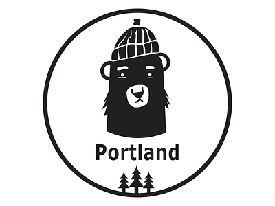 Portland Ode beanie bear black and white flat fun hipster icon illustration logo negative portland trees