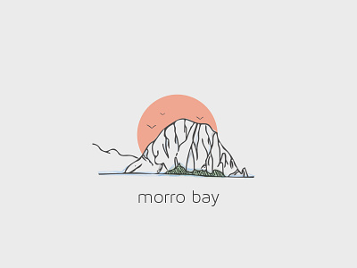 Morro Bay brush flat icon illustration minimal morro bay mountain rock sea sun texture vector
