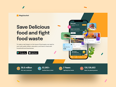 Magicbucket Food Save Landing Page UI Design branding creative design food app ui food save food waste illustration logo praveen solanki prowin studio prowinstudio restau restaurent store ui ui ux ui design uidesign uiux