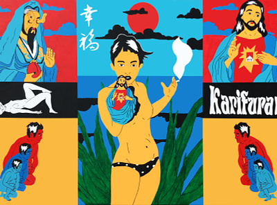 Karifurava "JezusMaria" 100x160 cm acrylic on canvas animation art center branding graffiti graphicdesign illustration karifurava painting pattern typography