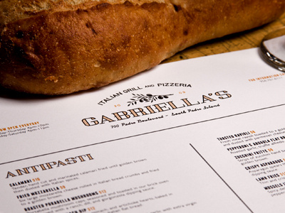 Gabriella's branding eating food gabriellas grill identity italian logo menu restaurant typography