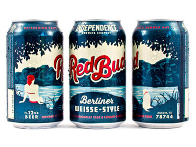Red Bud beer cans illustration independence packaging type