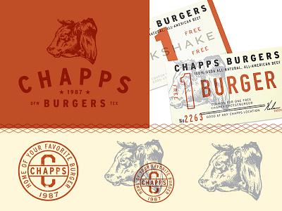 Chapps Burgers badge branding bull icon illustration logo stamp
