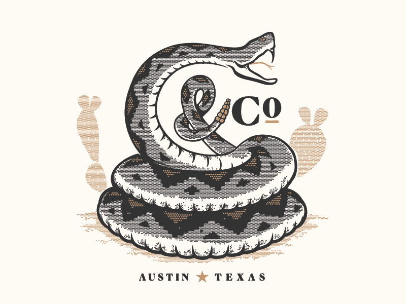 C&Co Rattler cactus halftone snake branding illustration