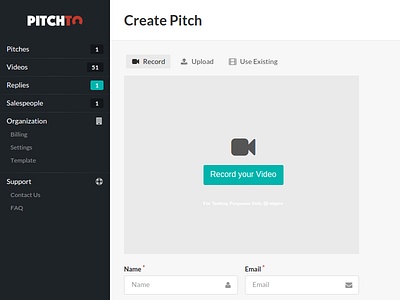 Pitch.to - Admin Create Pitch meteorjs ziggeo