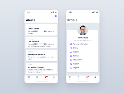 MCU – Alerts and Profile app application card city design interface ios iphone mobile mobility pass subway ticket transport transportation travel trip ui underground ux