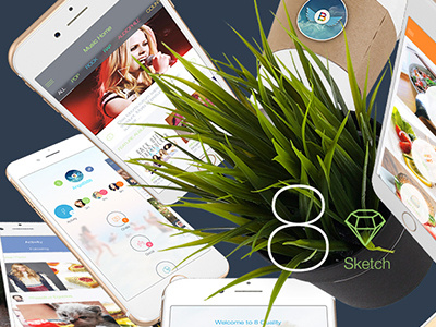 8 for Sketch 3 - Mobile UI Kit app chat ecommerce free ios 8 iphone 6 multimedia profiles sketch3 social ui kit