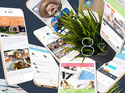 8 for Sketch 3 - Mobile UI Kit Part 4 app chat ecommerce free ios 8 iphone 6 multimedia profiles sketch3 social ui kit