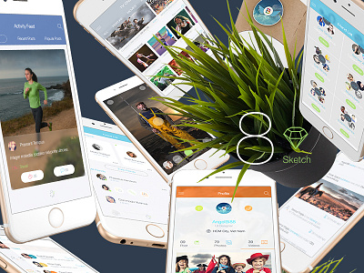 8 for Sketch 3 - Mobile UI Kit Part 5 app chat ecommerce free ios 8 iphone 6 multimedia profiles sketch3 social ui kit