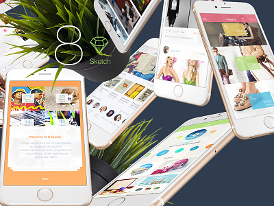 8 for Sketch 3 - Mobile UI Kit Part 6 app chat ecommerce free ios 8 iphone 6 multimedia profiles sketch3 social ui kit