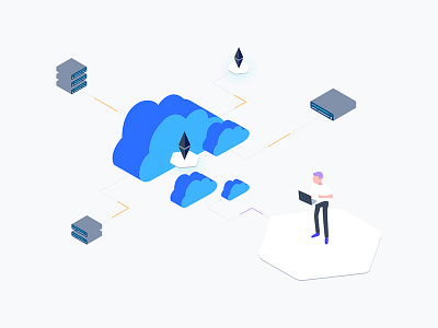 Blockchain Cloud Computing Isometric Graphic