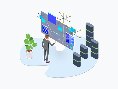 AR Blockchain Data Isometric Illustration