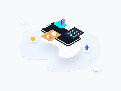 Mobile Wallet Blockchain Platform Isometric Illustratrion bitcoin blockchain coin cryptocurrency ethereum exchange ico isometric platform token trade trading