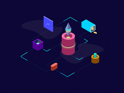 Blockchain Platform Isometric Illustratrion