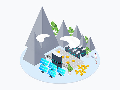 Cryptocurrency Mining Isometric Illustratrion