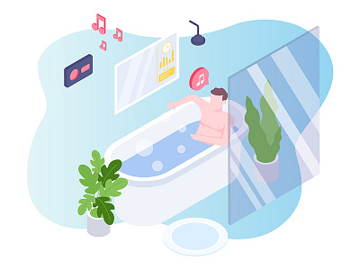 Smartbath for Smart Home Isometric Illustration automatic bath iot remote remote control smartbath smarthome smarthouse smartroom smartthings voice