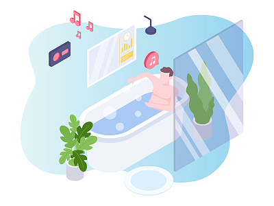 Smartbath for Smart Home Isometric Illustration