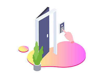 Smart Door for Smart Home Isometric Illustration