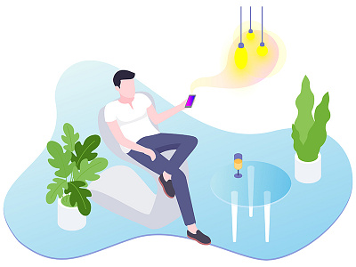 Smart Light Control Isometric Illustration app control isoemtric light remote room smarthome smarthouse smartthings voice