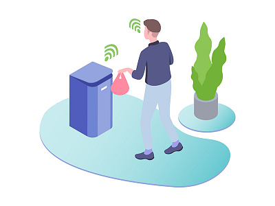 Smart trash for Smart house Isometric Illustration 2.5d 3d ai automatic control illustration isometric smartdevice smarthome smarthouse smarttrash tech voice