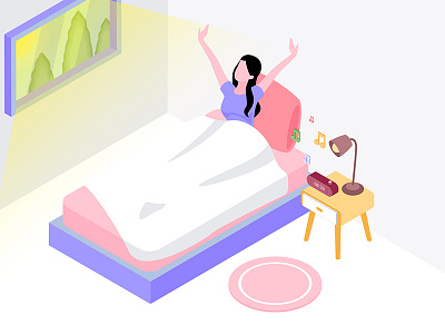 Smart Bedroom Isometric Illustration 3d automatic bedroom clock control isometric light remote smartdevice smarthome smarthouse smartthings voice