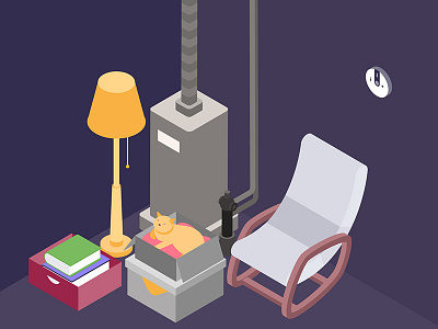 Smart Living Room Isometric Illustration 3d automatic book cat chair heater illustration isometric light remote smartdevice smarthome smarthouse smartroom smartthings voice control