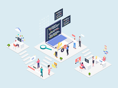 Programming Company 3d automatic business commercial heater illustration isometric network process program