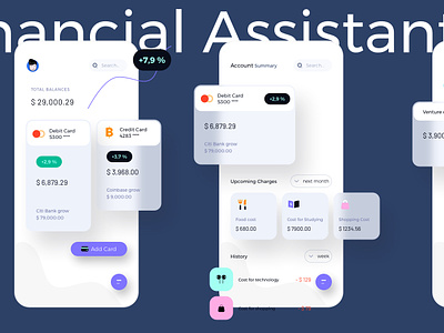Personal Financial Assistant Light Mobile Ui Kit assistant balance bank card cost credit debit finance financial light mobile money personal uikit