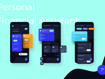 Personal Financial Assistant Dark Mode Mobile Ui kit assistant balance bank card cost credit debit finance financial light mobile money personal uikit