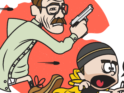 Breaking Watterson breaking bad bullets cartoon gun illustration jesse pinkman meth running vector walter white