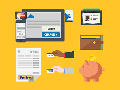 Flat Commerce credit card e commerce icons illustrator money paypal pig piggy bank vector