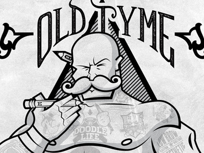 Old Tyme Drawler bald guy cartoon collaboration doodle frame illustration pencil retro tattoo type vintage