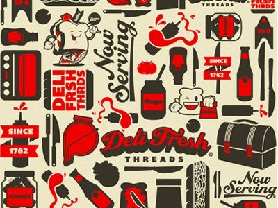 Deli Fresh Threads Custom Pattern cartoon deli illustrator knife lunchbox sandwich typography vector