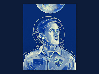 First Man Poster blue design first man illustration man moon movie movie art movie poster movie posters neil armstrong outer space ryan gosling space space age texture