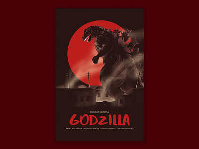 Godzilla Poster black burgundy design godzilla illustration japan movie movie art movie poster red texture tokyo