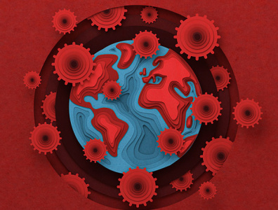 WORLD VIRUS paper art by HiCactus Studio 2020 covid covid19 cutout globe icon illustation illustration paper paper art paper illustration papercut red virus viruses world worldwide