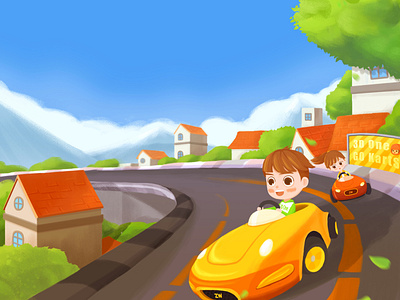 race child baby car child illustration karts race