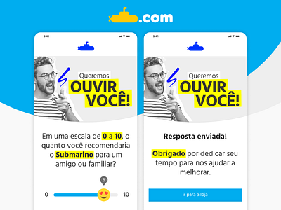 Landing Page de pesquisa de satisfação para a Submarino design e commerce landing page mobile web