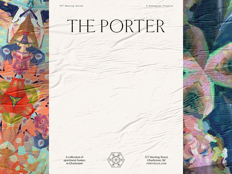 "The Porter" kaleidoscope logotype mark branding identity apartments real estate birmingham south carolina charleston
