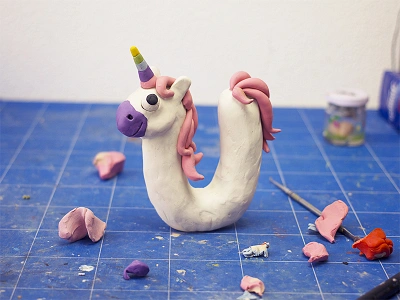 U as Unicorn clay lettering modelling plasticine sculpting type u unicorn