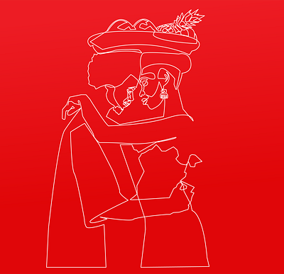Heads Together 1line couples embrace fruit basket hug illustration line art lineart love lovers oneline vector