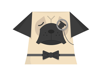 Pug dog illustration minimal monocle pug