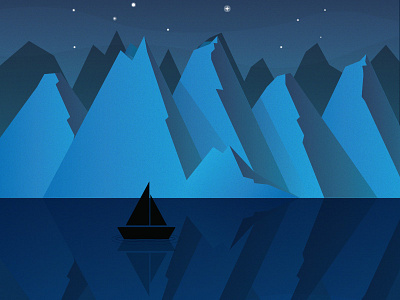 Mountains boat illustration landscape mountain sky stars water